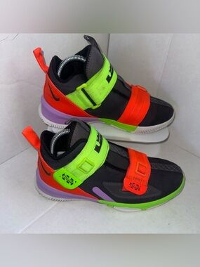 Nike Kids Strap Sneakers - Black, Neon Green & Neon Orange
